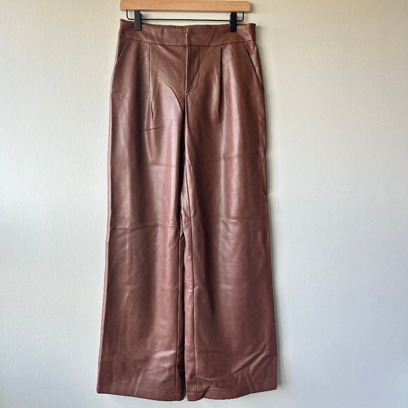 Avec Les Filles Faux Leather Wide Leg Pants Brown Size 2 Women's - Picture 2 of 10